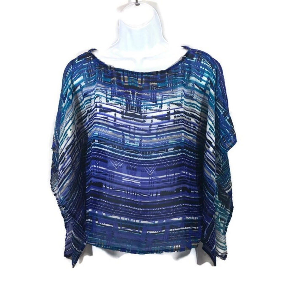 Material Girl Sheer Top Blue Abstract Size Small